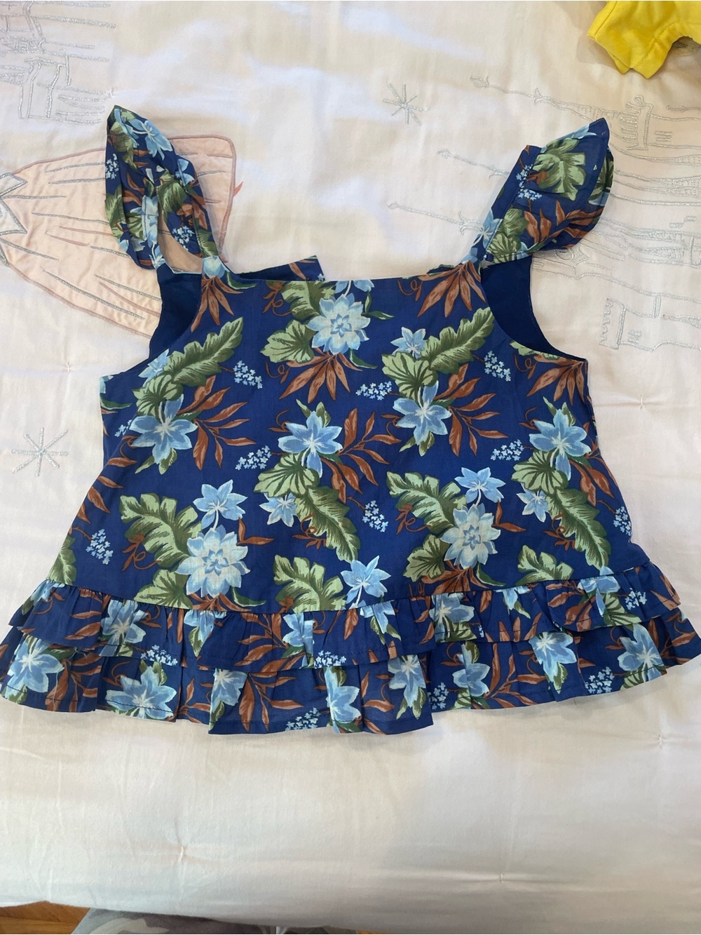 Janie and Jack Navy Floral Ruffle Tank with Tie Straps
